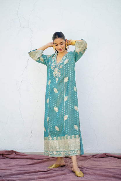 Jade Embroidered Tissue Kaftan