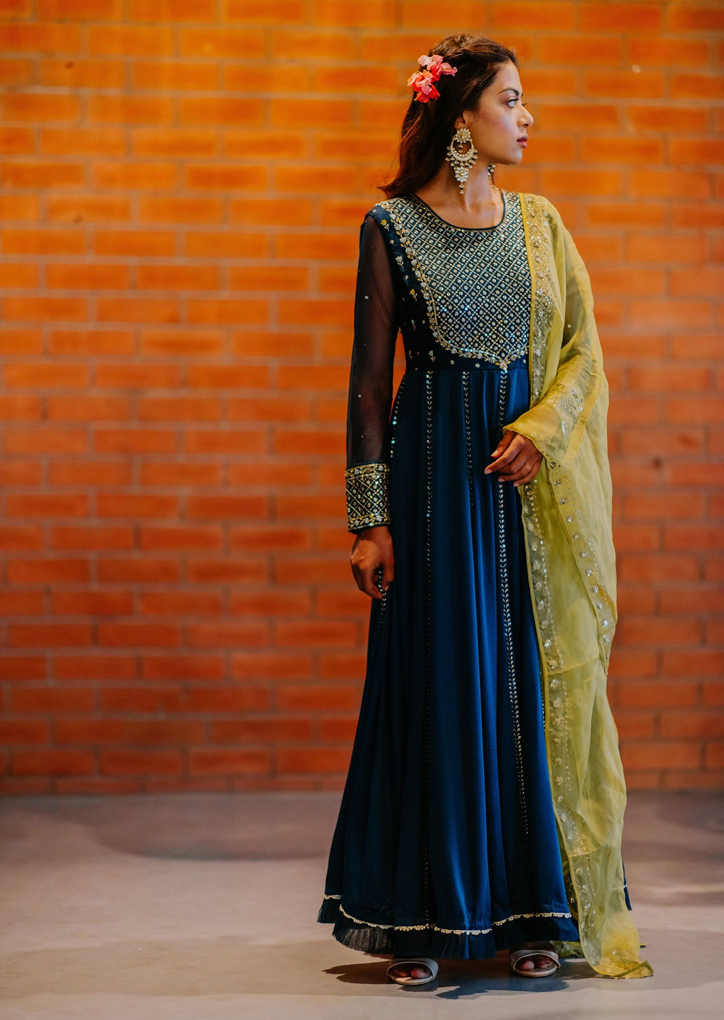 Indigo Kalidaar Embroidered Anarkali Set