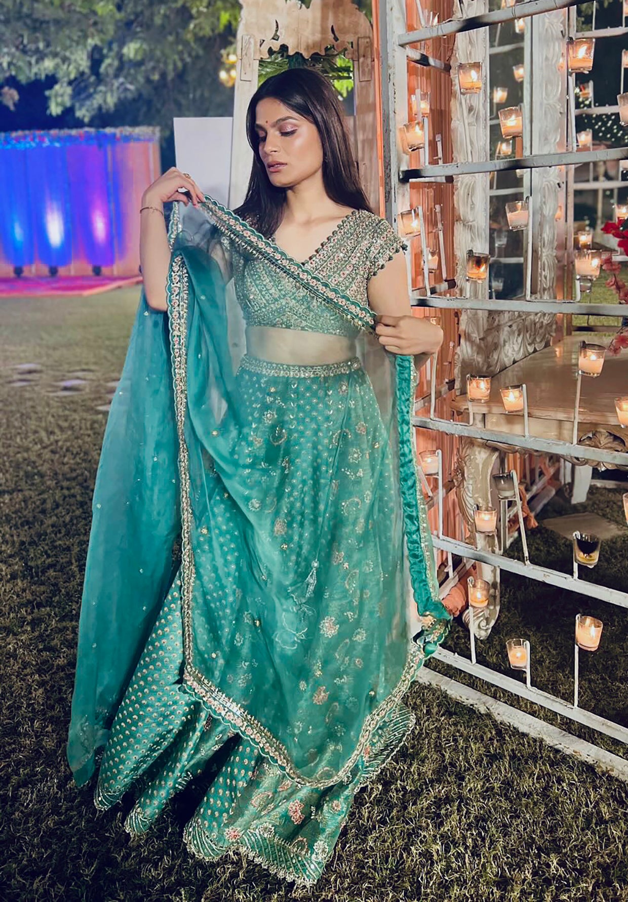 Srishti Dixit In Green Silk Embroidered Lehenga Set