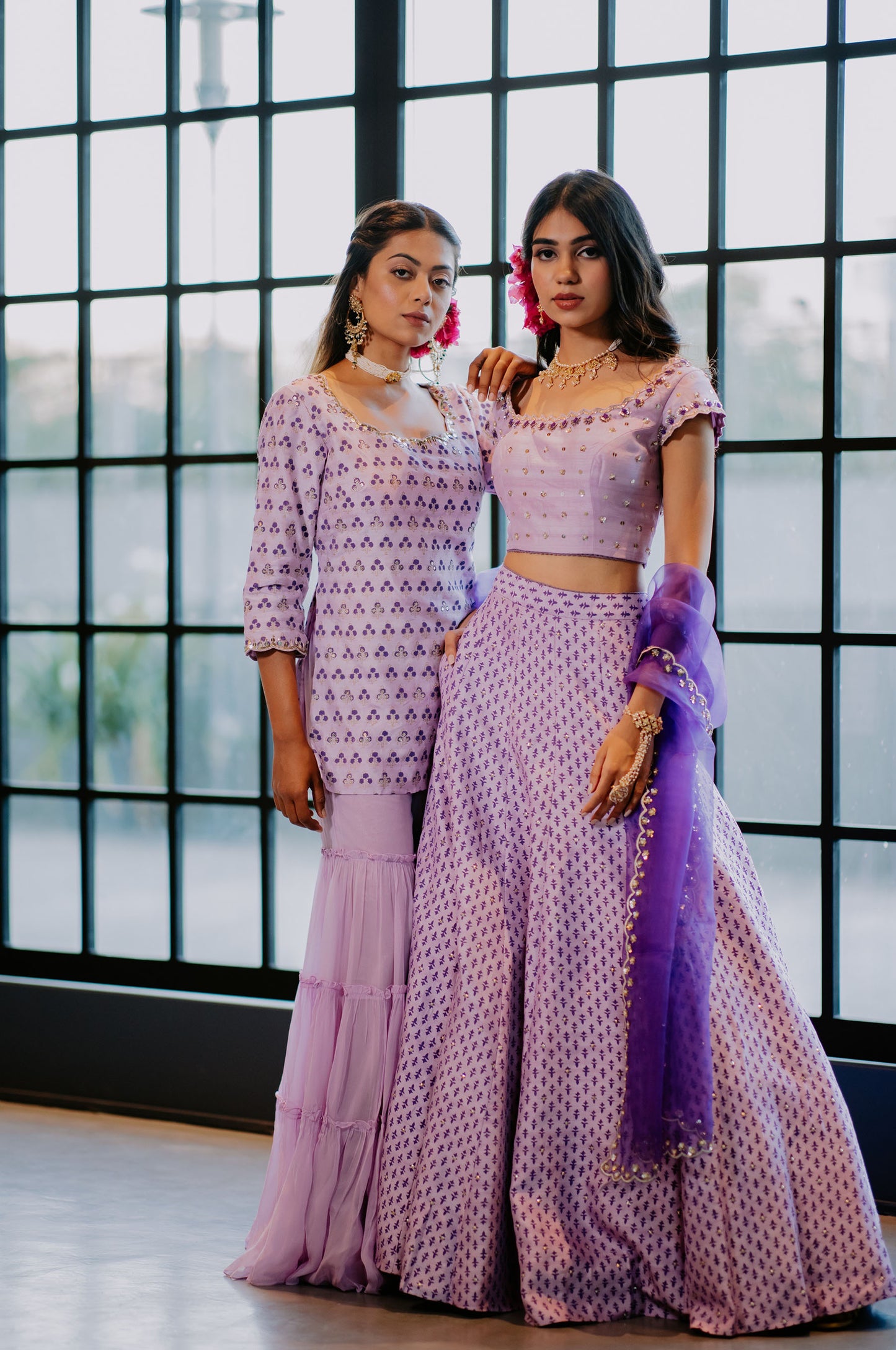 Lilac Silk Tiered Sharara Set