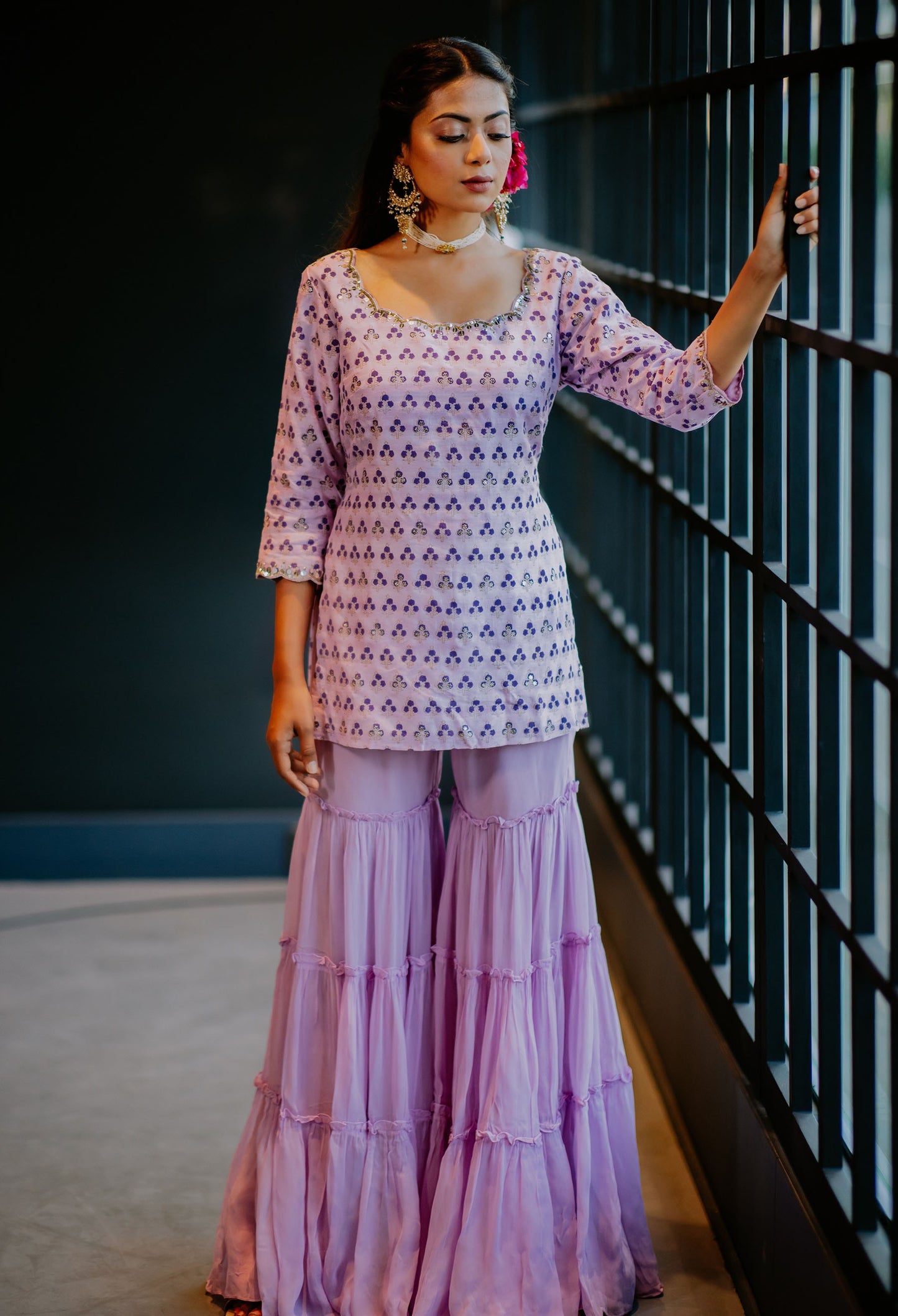 Lilac Silk Tiered Sharara Set