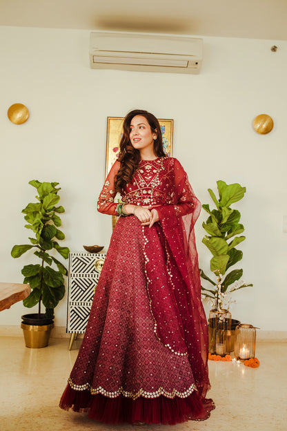 Malvika Rallan In Plum Silk Embroidered Lehenga Set