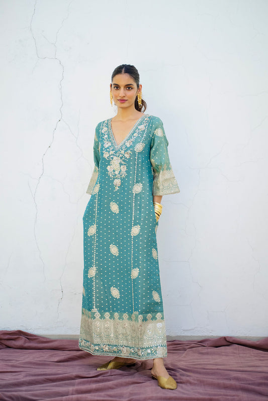 Jade Embroidered Tissue Kaftan