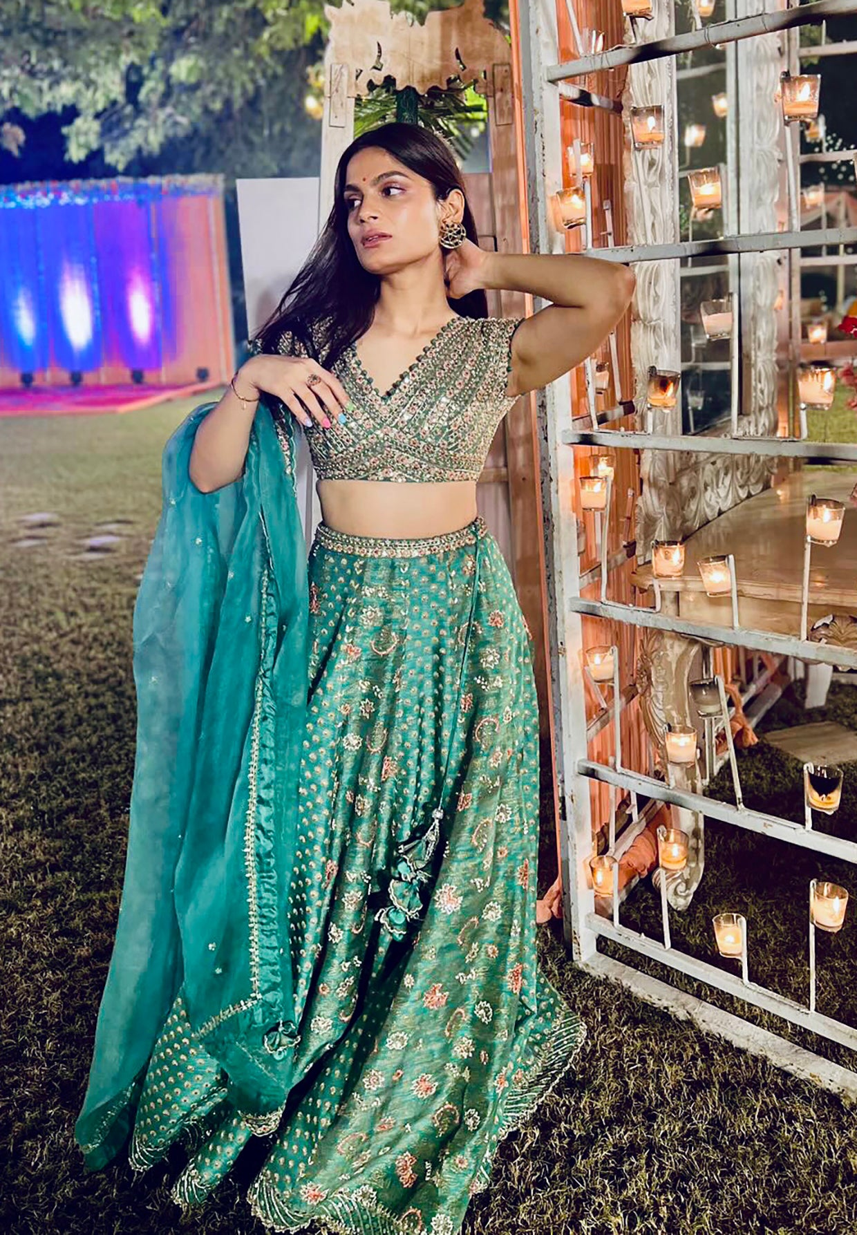 Srishti Dixit In Green Silk Embroidered Lehenga Set