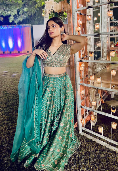 Srishti Dixit In Green Silk Embroidered Lehenga Set