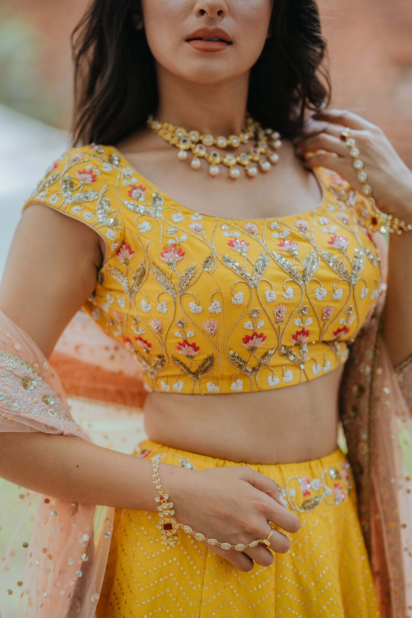 Mustard Banarasi Embroidered Lehenga Set