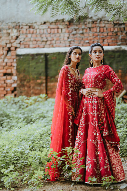 Red Banarasi Concept Embroidered Lehenga Set