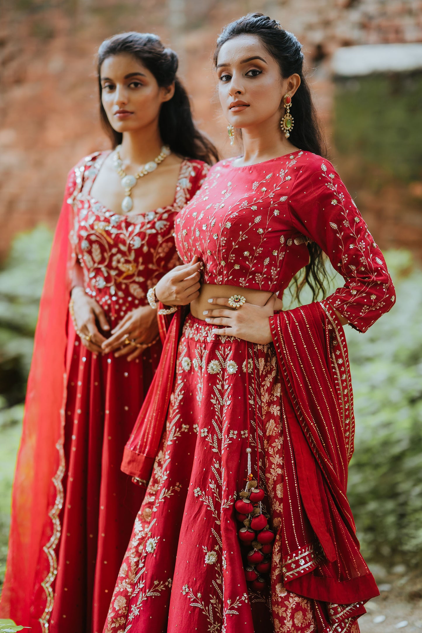 Cherry Red Silk Embroidered Anarkali Set