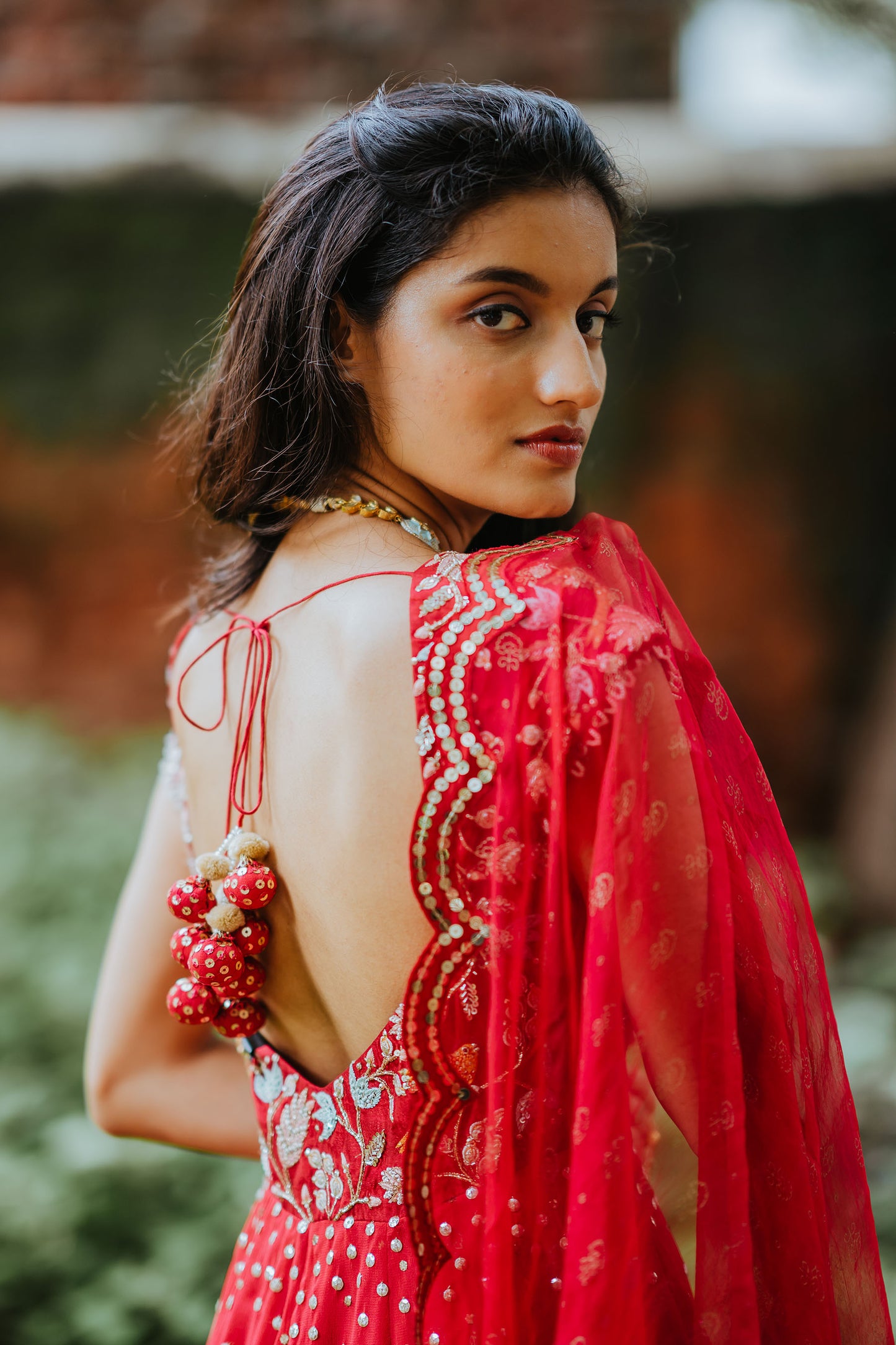 Cherry Red Silk Embroidered Anarkali Set