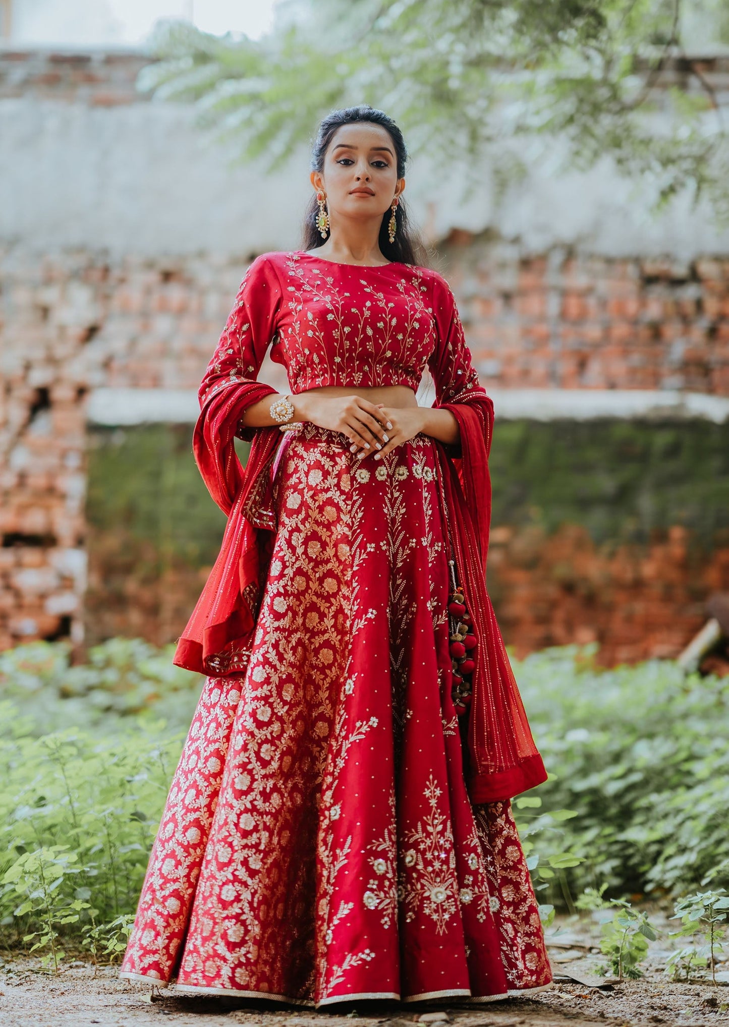 Red Banarasi Concept Embroidered Lehenga Set