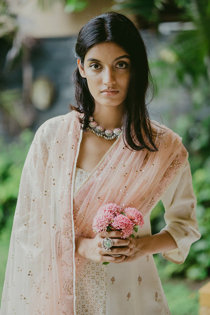 Ivory Chanderi Gulaab Embroidered Anarkali Set