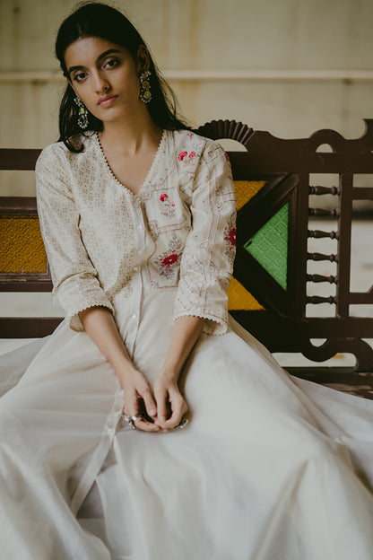 Ivory Printed & Embroidered Kurta Set