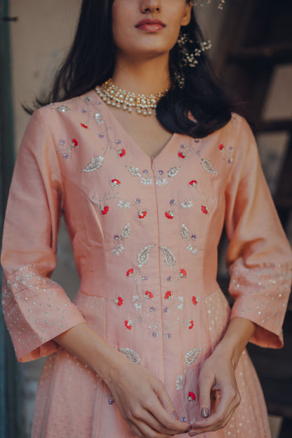 Pale Pink Paisley Embroidered Anarkali Set