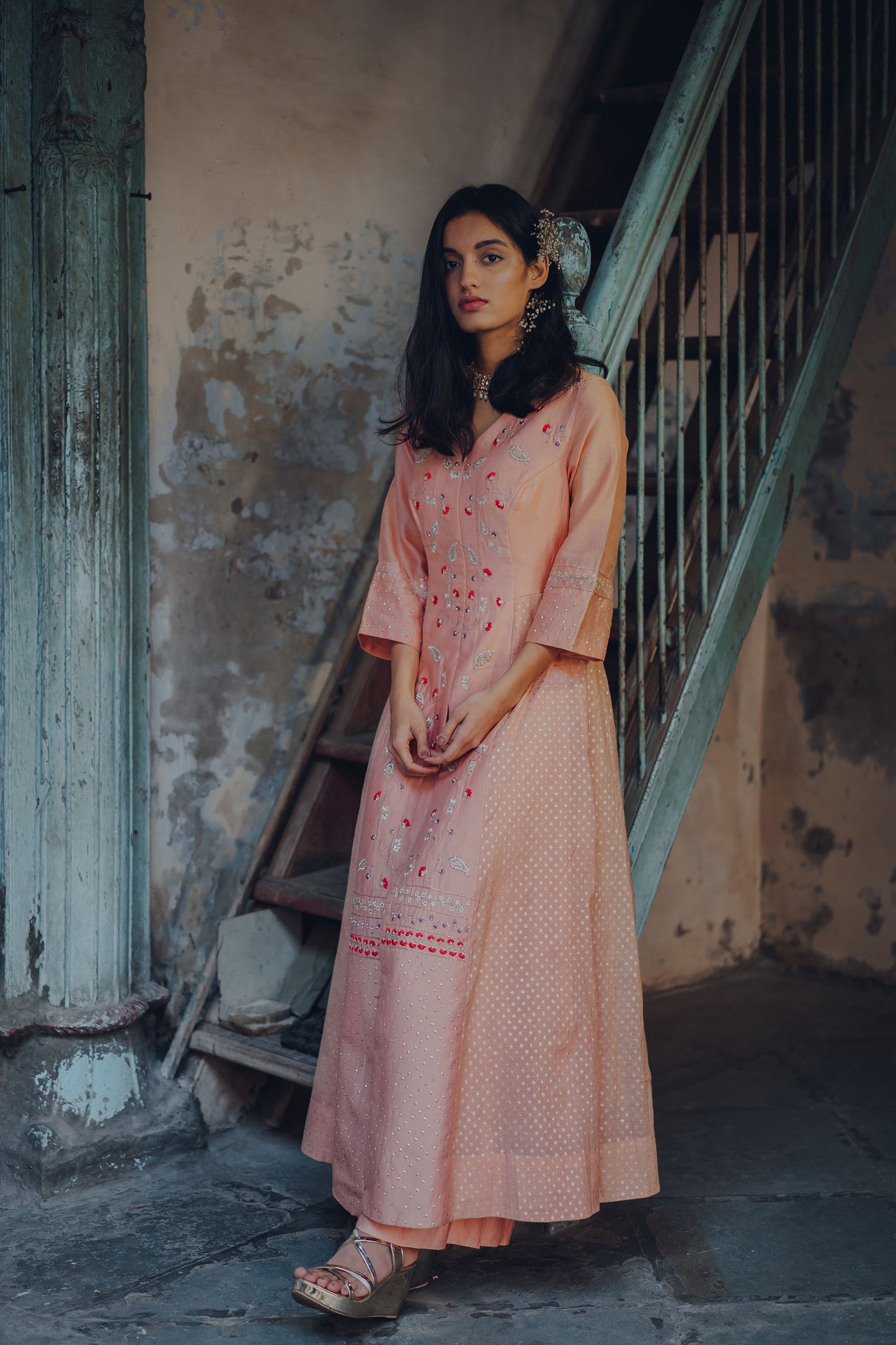 Pale Pink Paisley Embroidered Anarkali Set