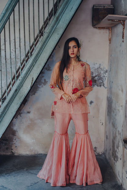 Pale Pink Gulaab Embroidered Gharara Set