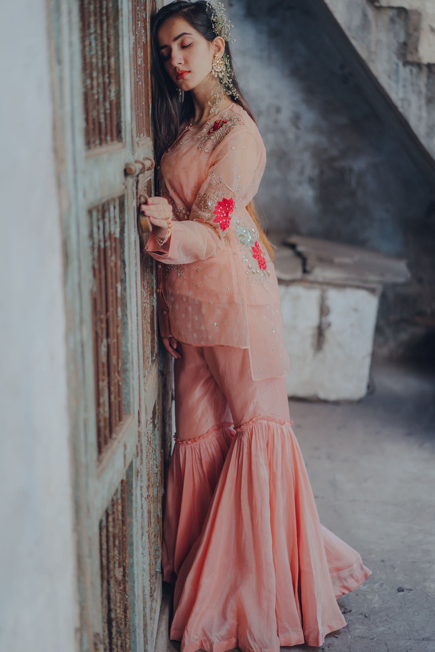 Pale Pink Gulaab Embroidered Gharara Set