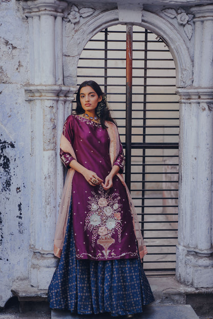 Purple Gulaab Embroidered Sharara Set