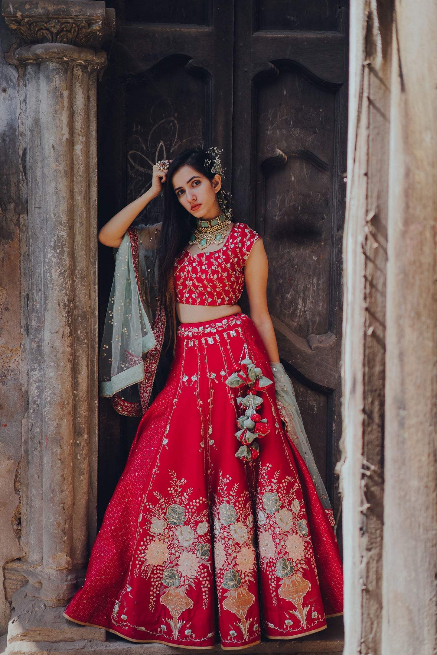 Cherry Red Gulaab Embroidered Concept Lehenga Set