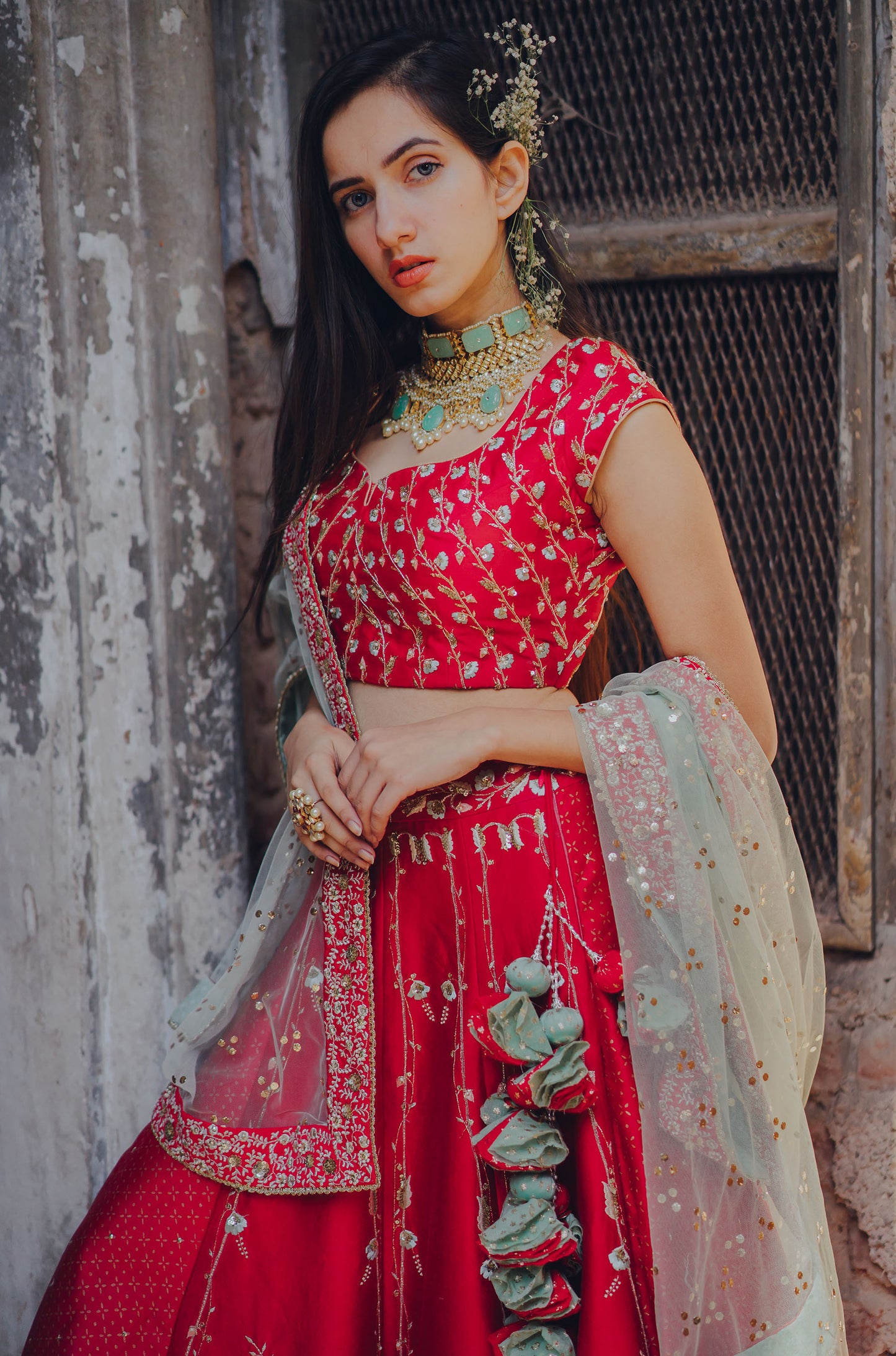 Cherry Red Gulaab Embroidered Concept Lehenga Set