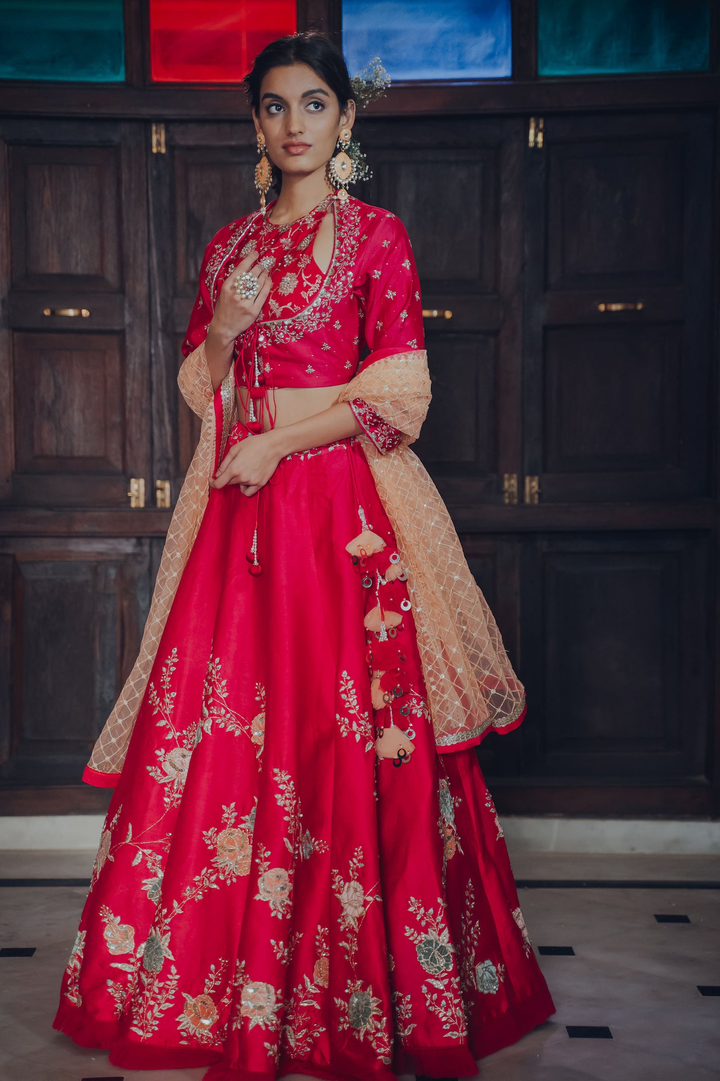 Hot Pink Roses Embroidered Lehenga Set