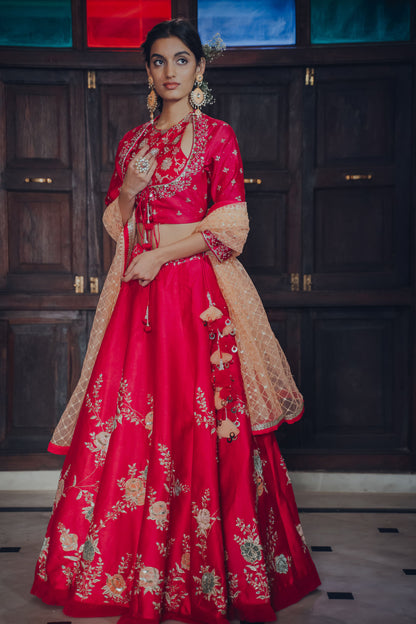 Hot Pink Roses Embroidered Lehenga Set