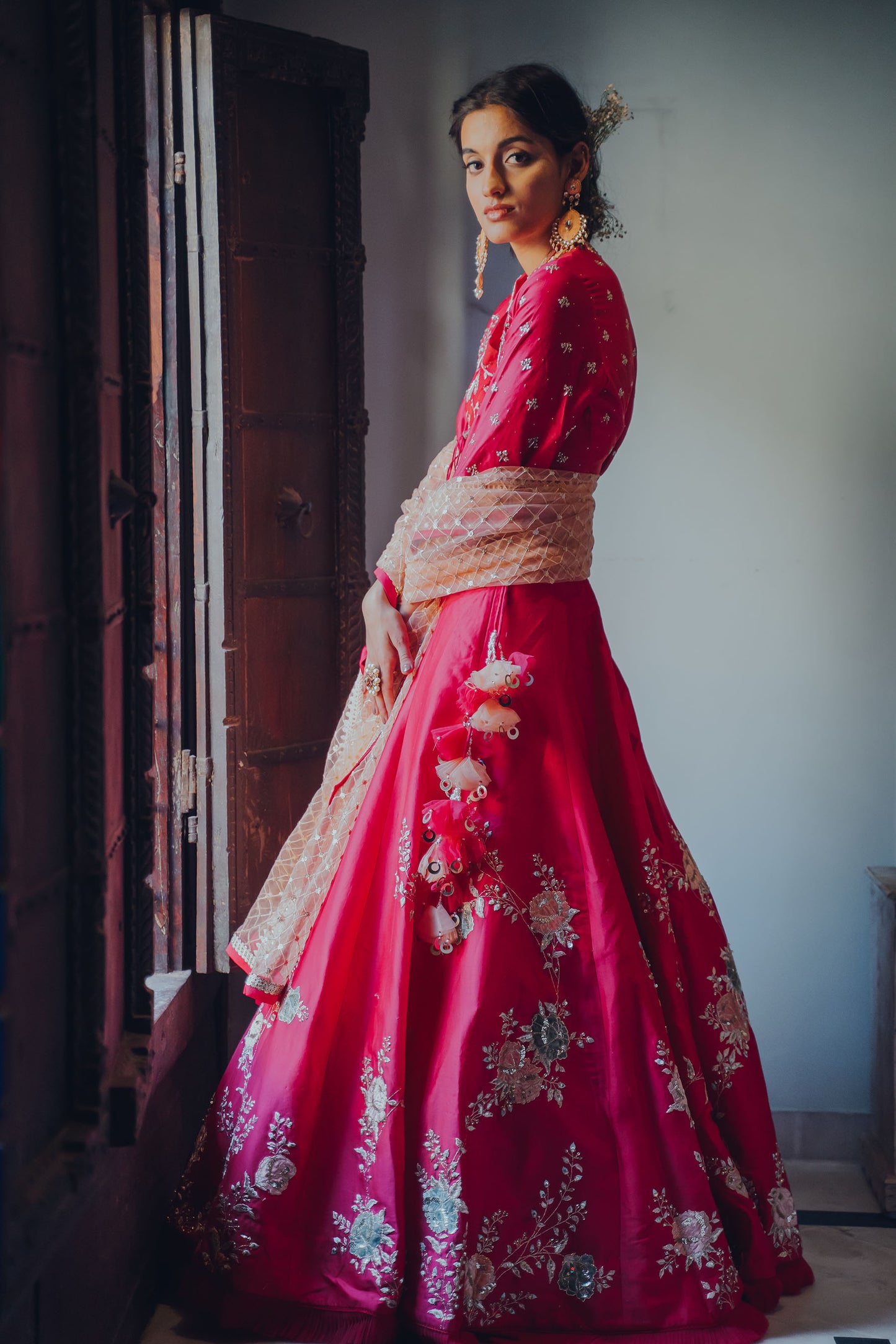 Hot Pink Roses Embroidered Lehenga Set