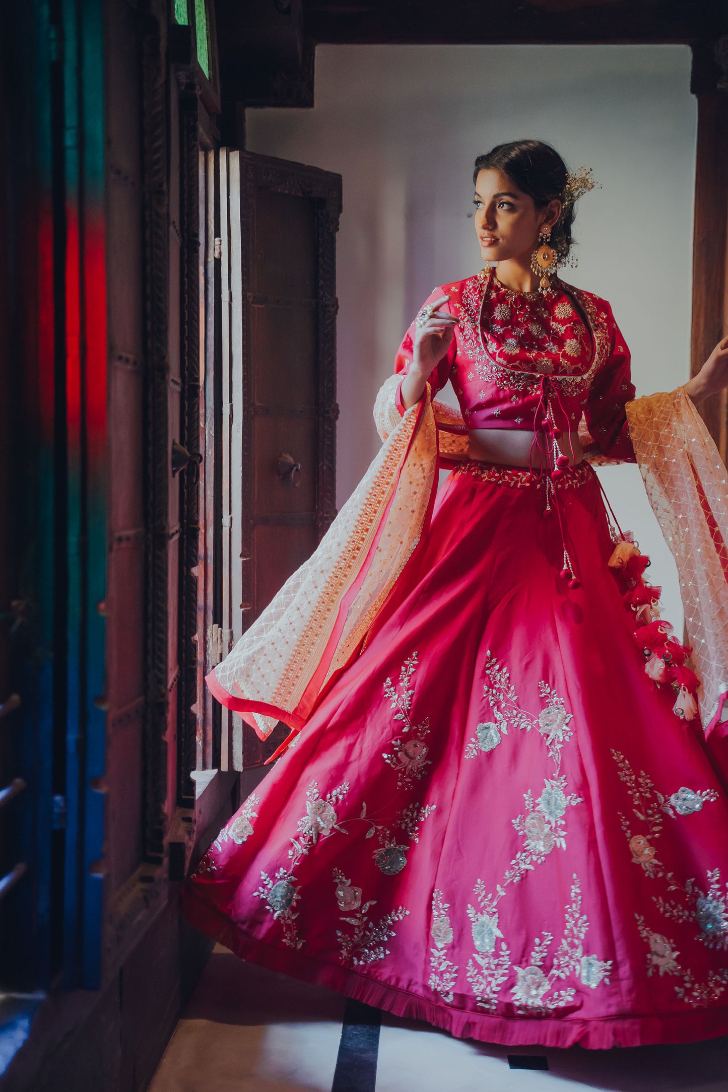 Hot Pink Roses Embroidered Lehenga Set