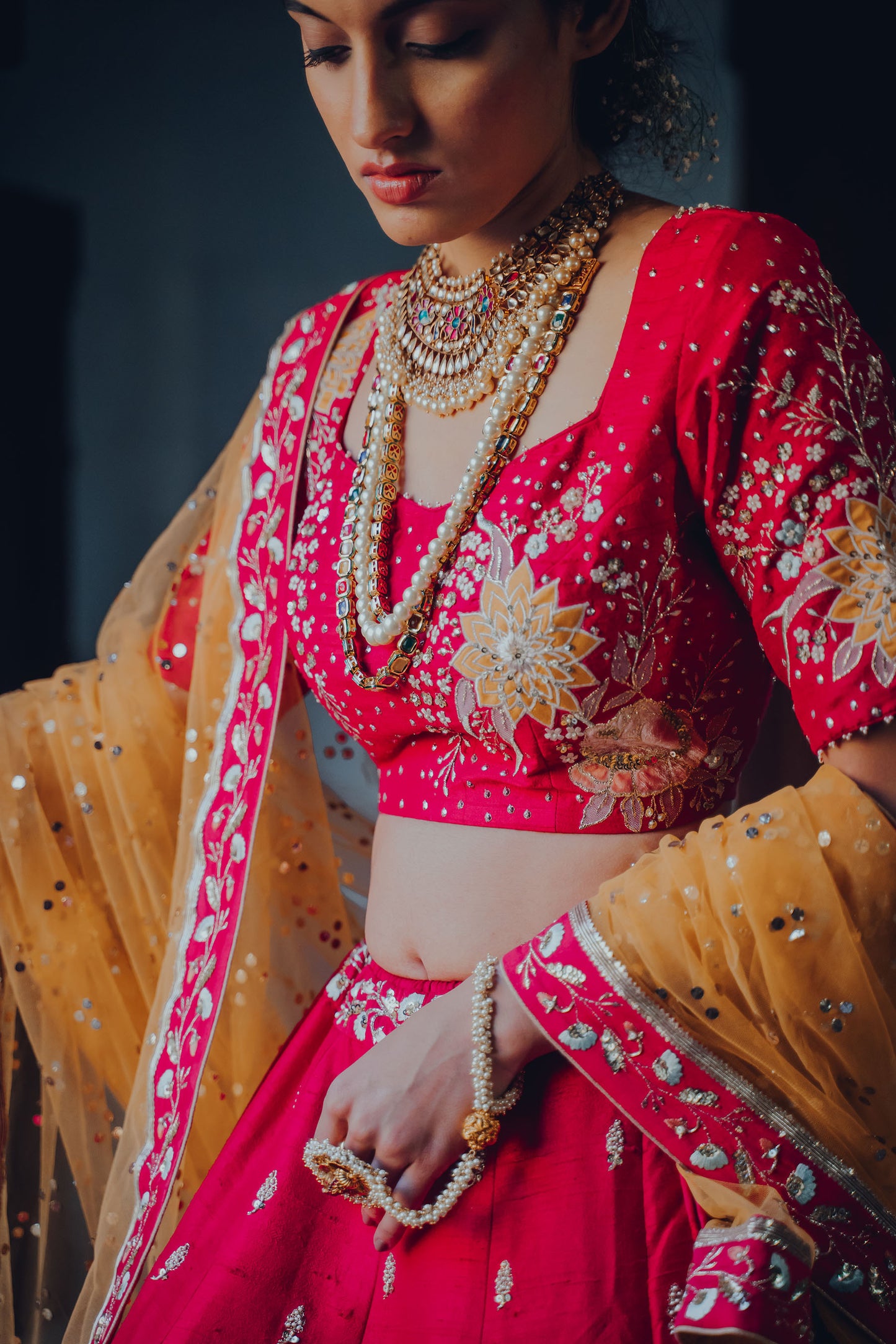 Cherry Red Gulaab Embroidered Lehenga Set