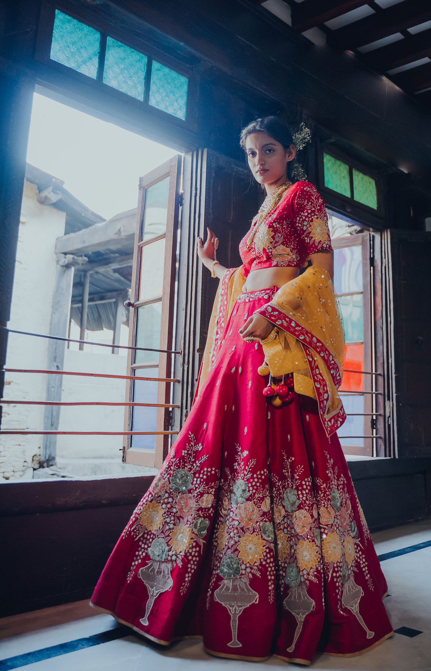 Cherry Red Gulaab Embroidered Lehenga Set