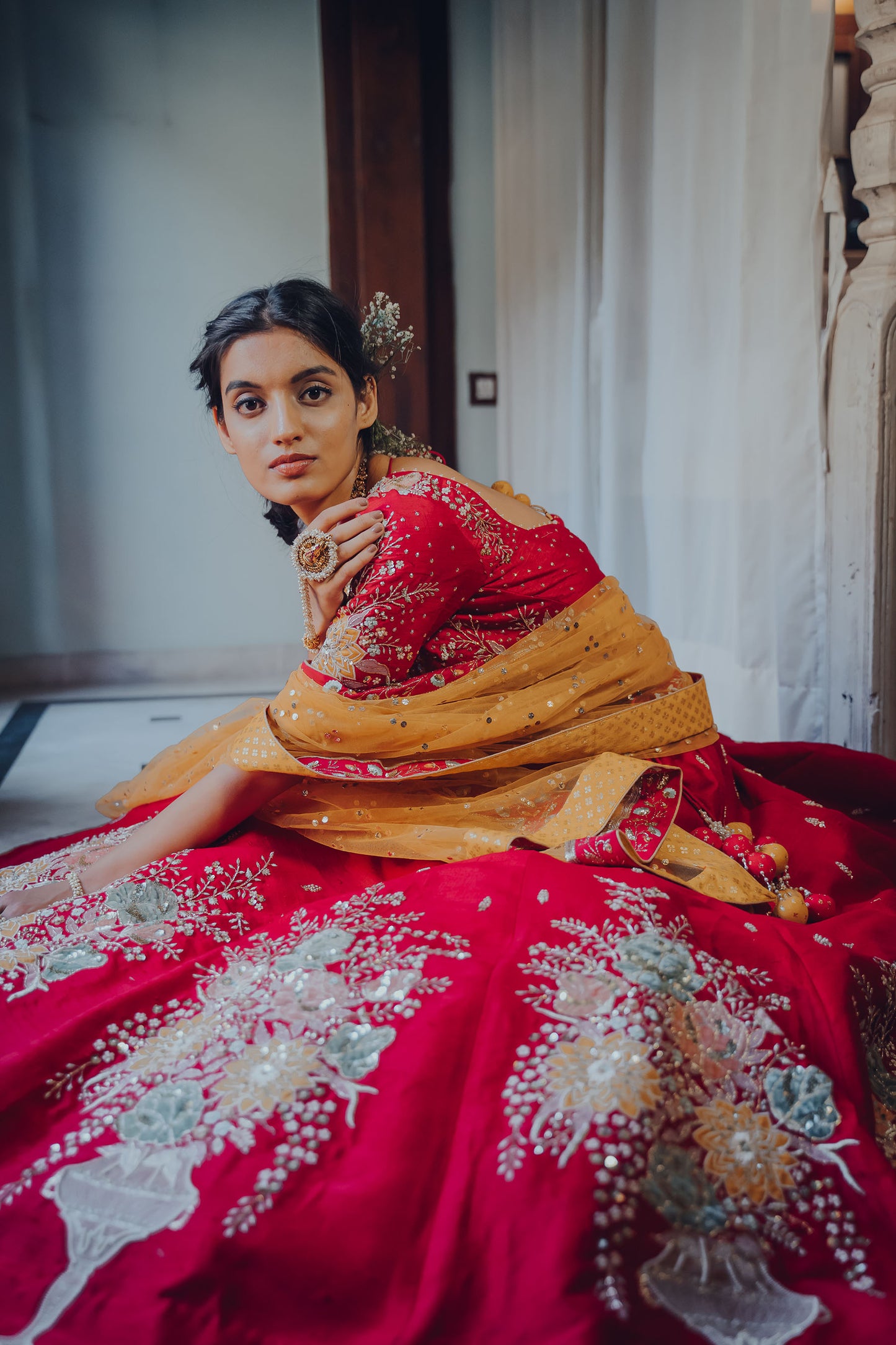 Cherry Red Gulaab Embroidered Lehenga Set