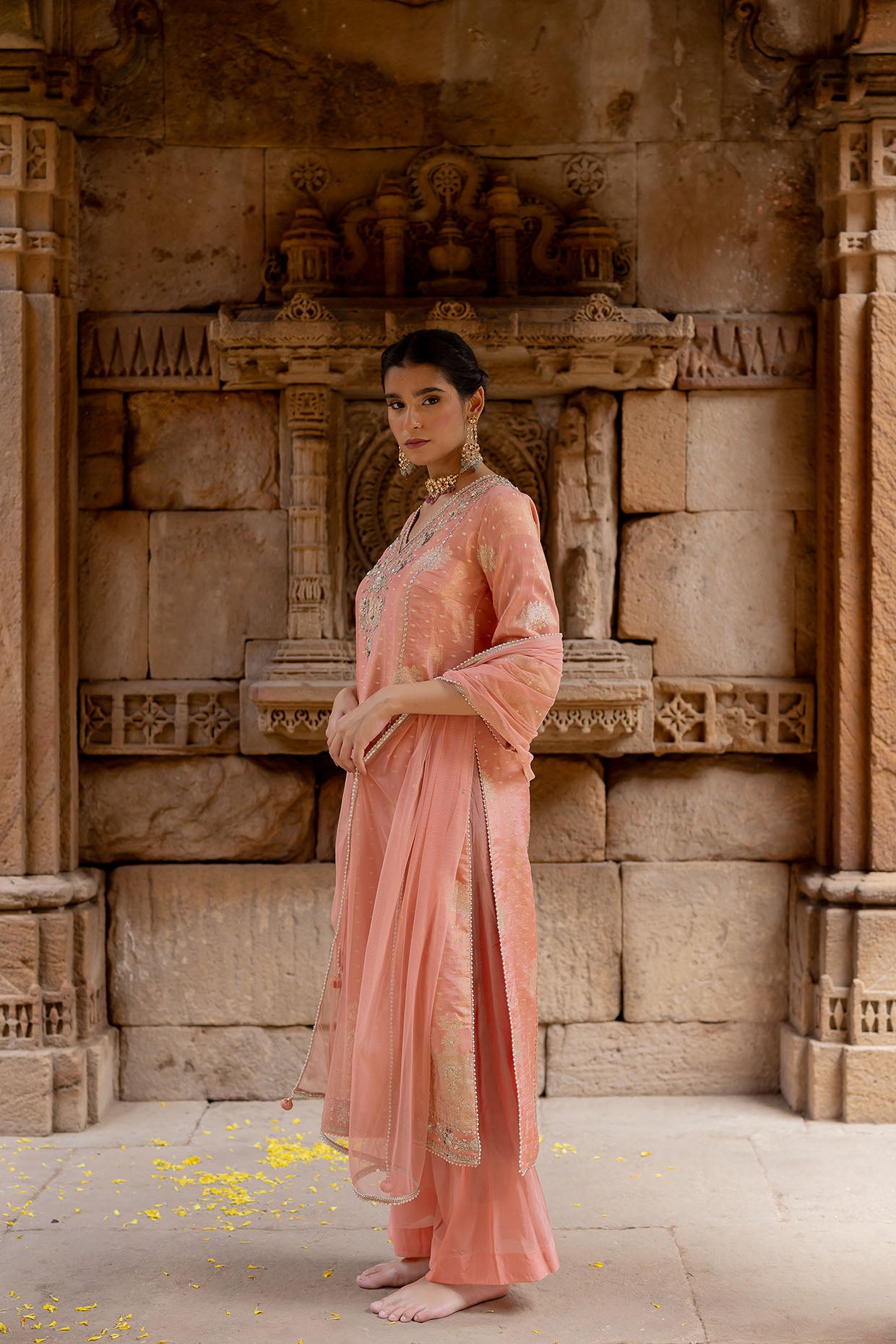 Rose Pink Embroidered Tissue Kurta Set