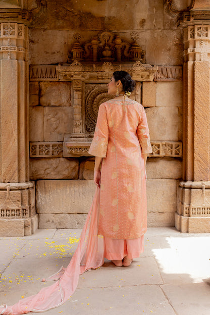 Rose Pink Embroidered Tissue Kurta Set