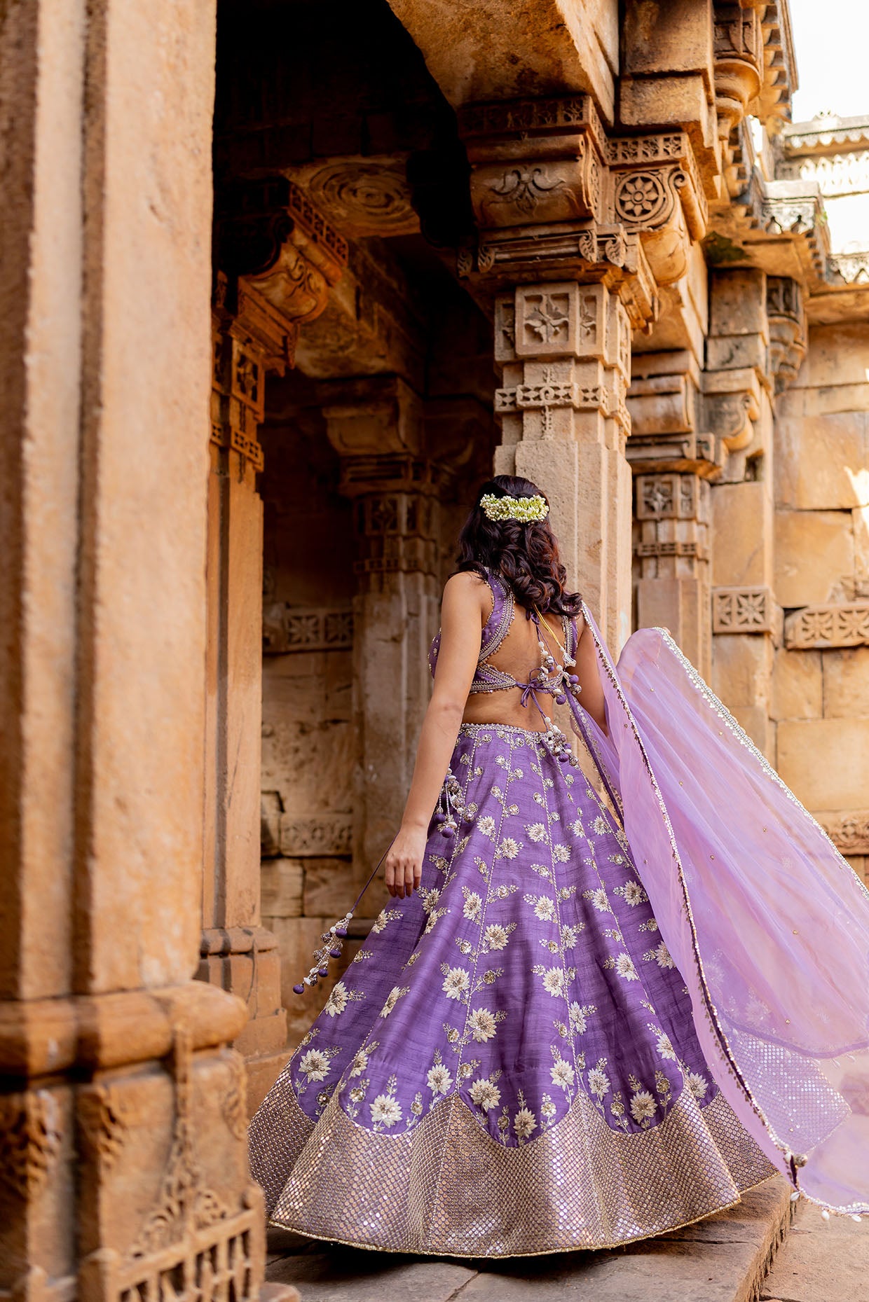 Lavender Silk Embroidered Lehenga Set