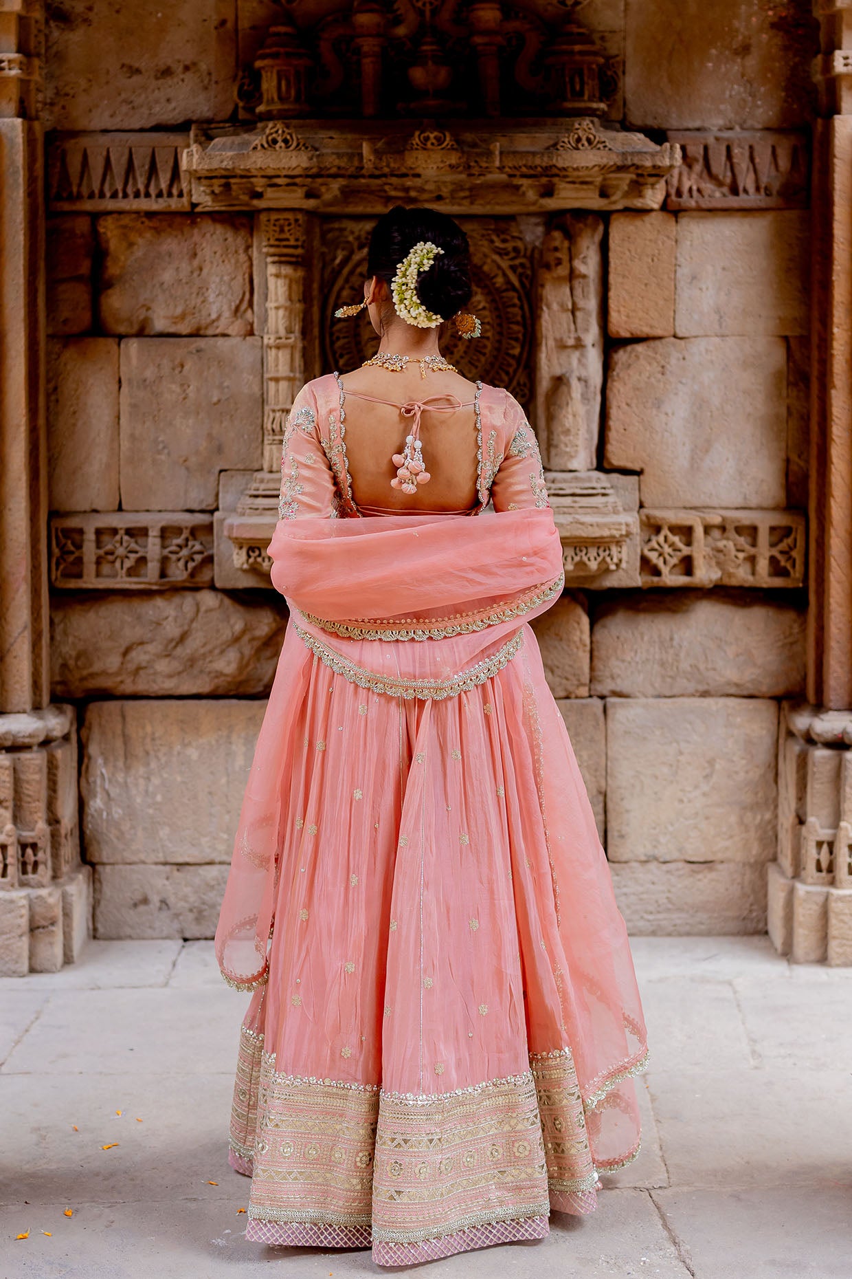 Rose Pink Tissue Embroidered Lehenga Set