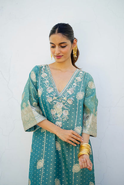 Jade Embroidered Tissue Kaftan