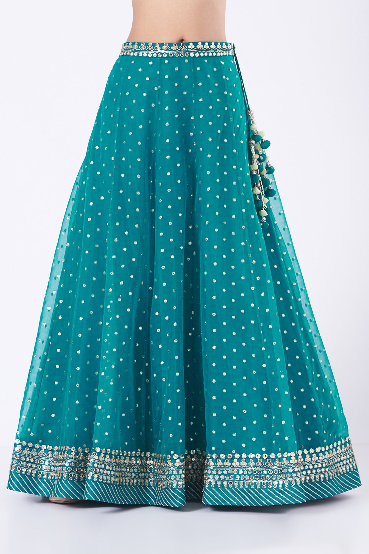 Turquoise Embroidered Organza Lehenga Set