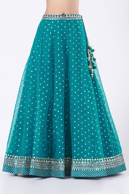 Turquoise Embroidered Organza Lehenga Set