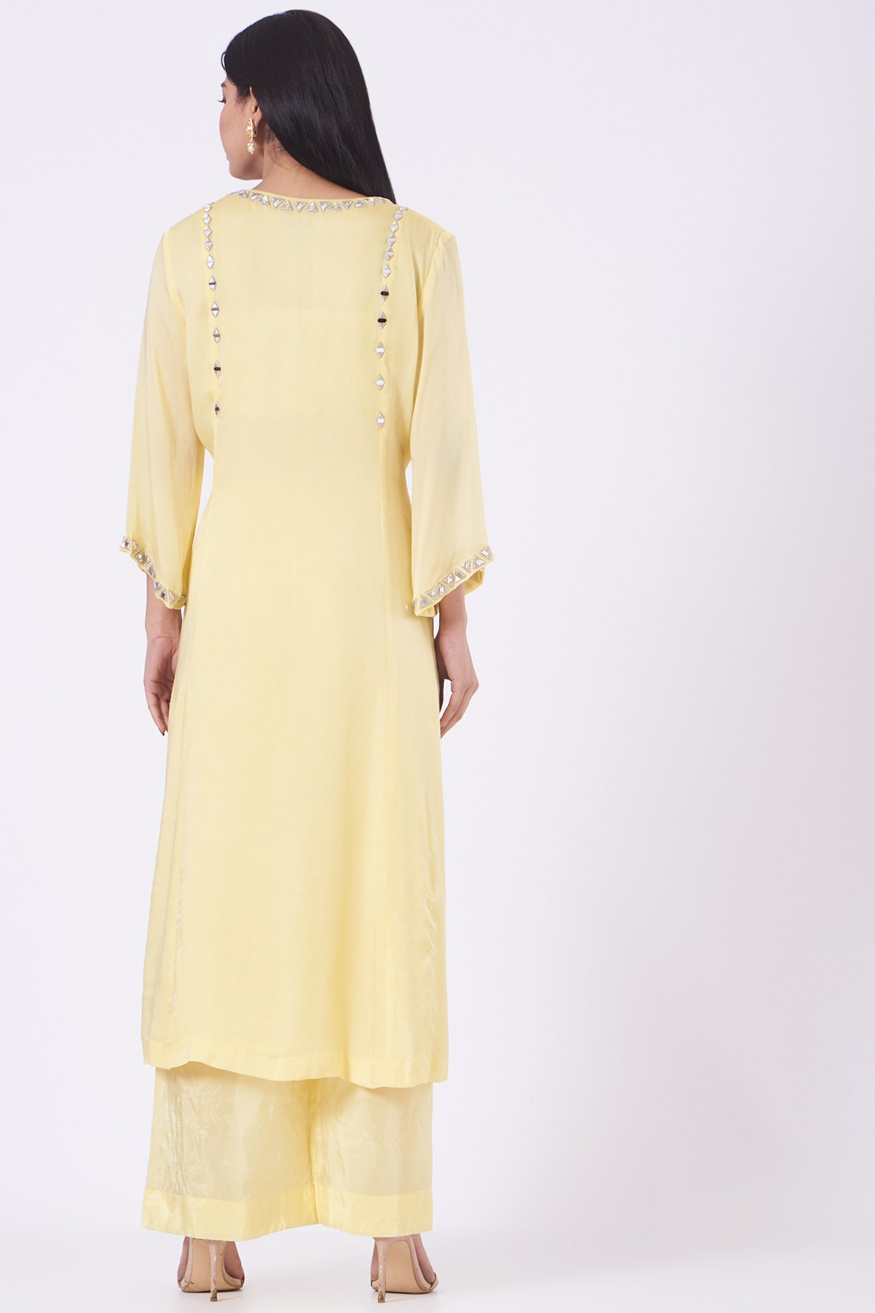 Lemon Mirror-Work Straight Kurta Set