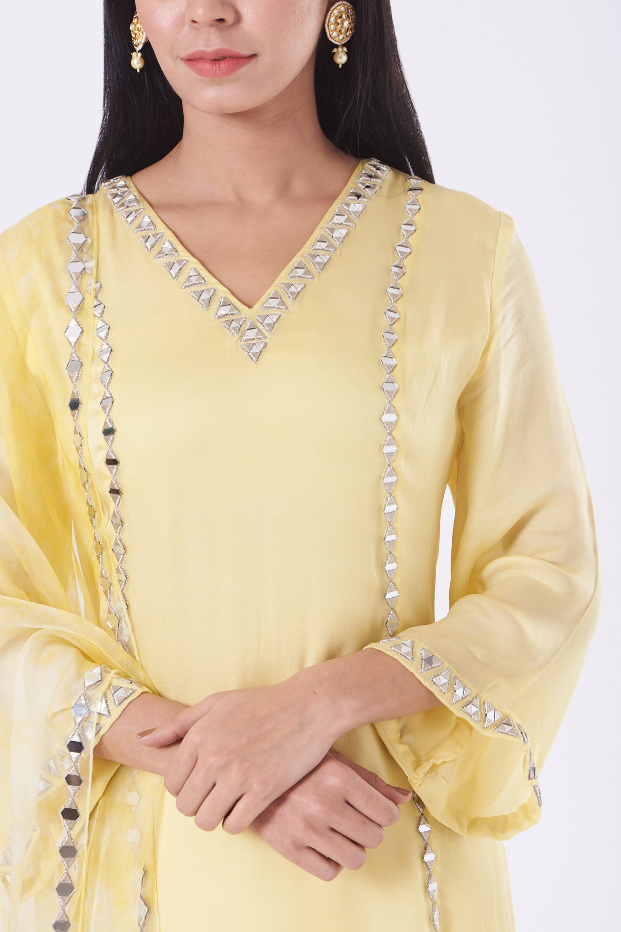 Lemon Mirror-Work Straight Kurta Set