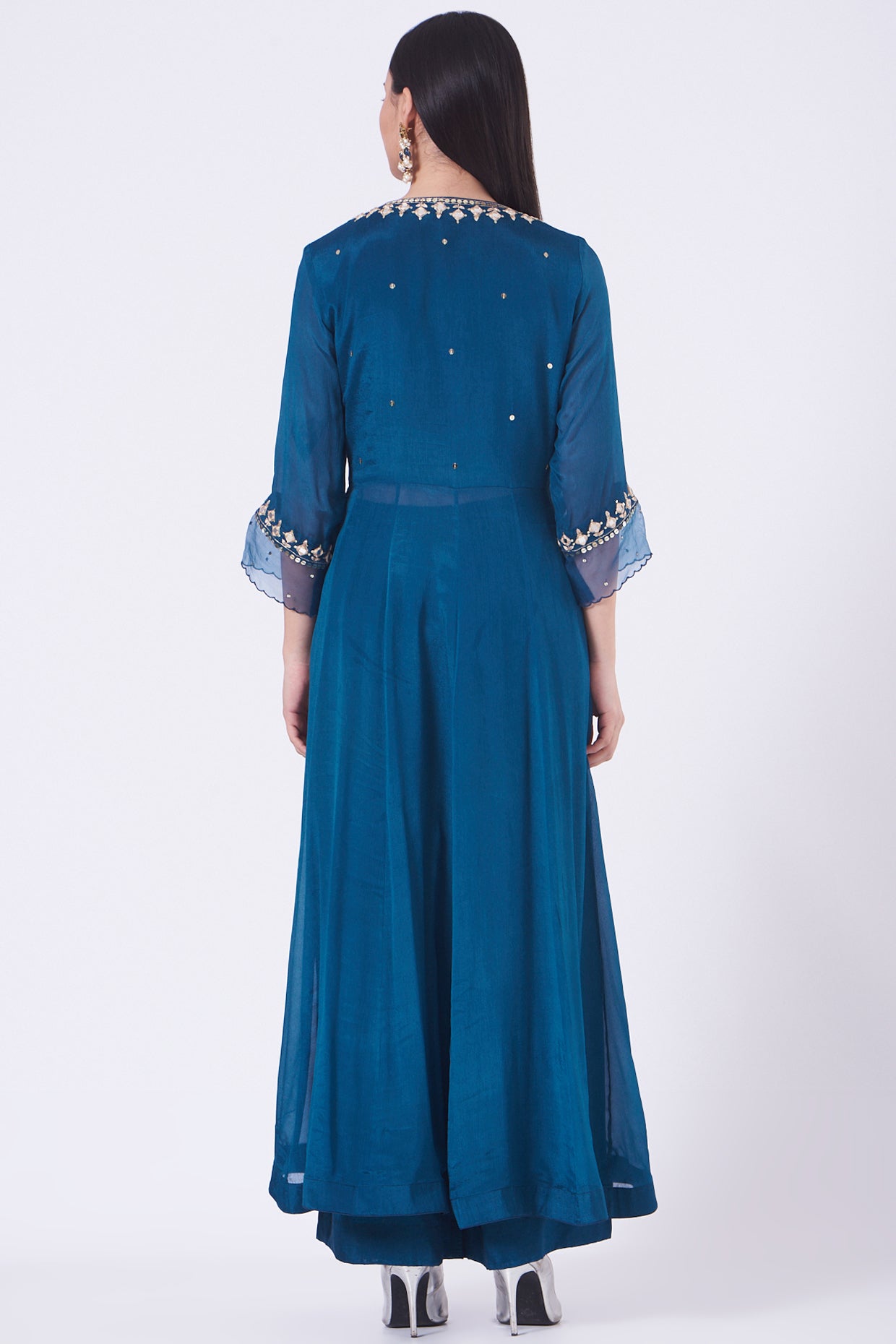 Indigo Chiffon Mirror Work Anarkali Set