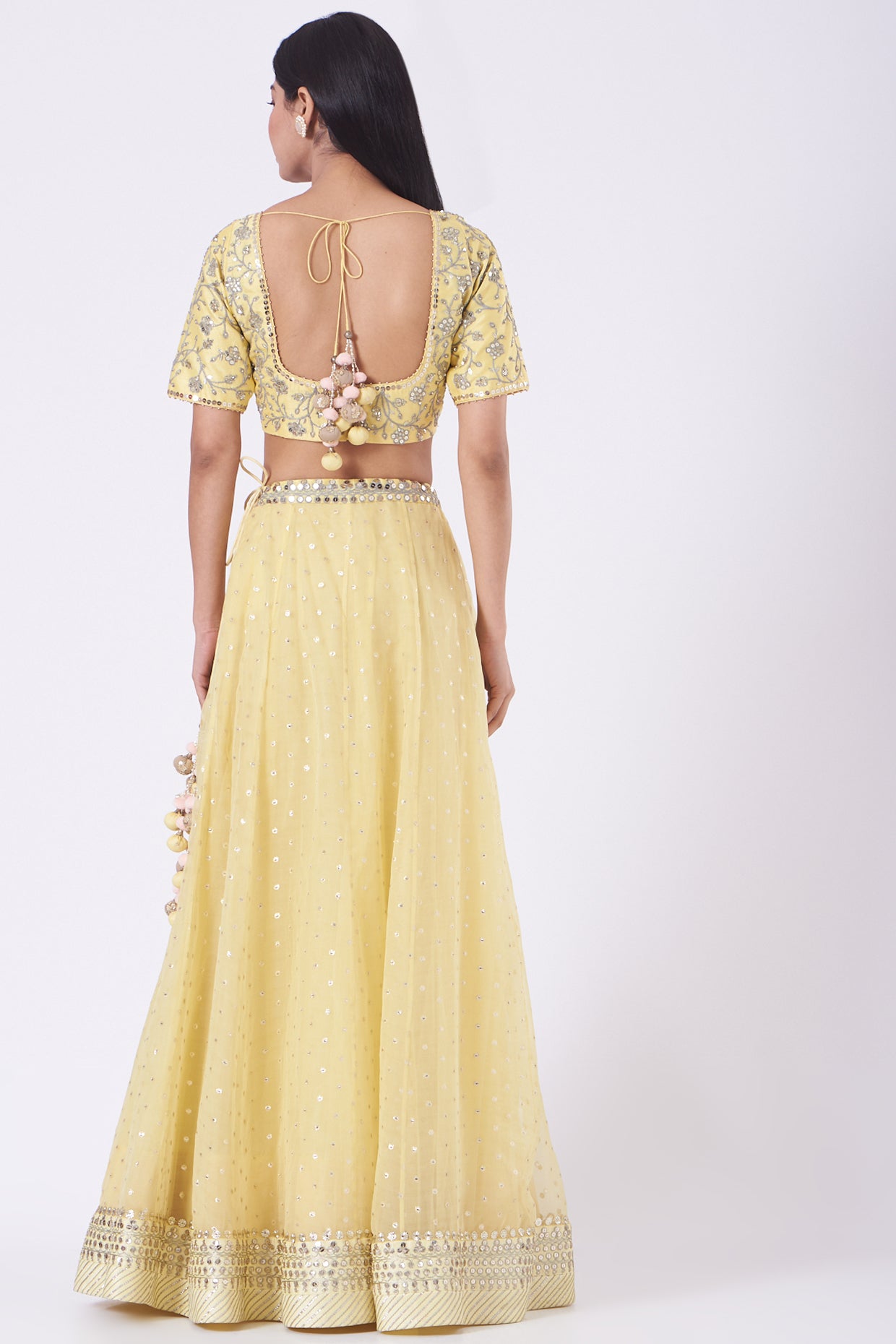 Lemon Embroidered Organza Lehenga Set