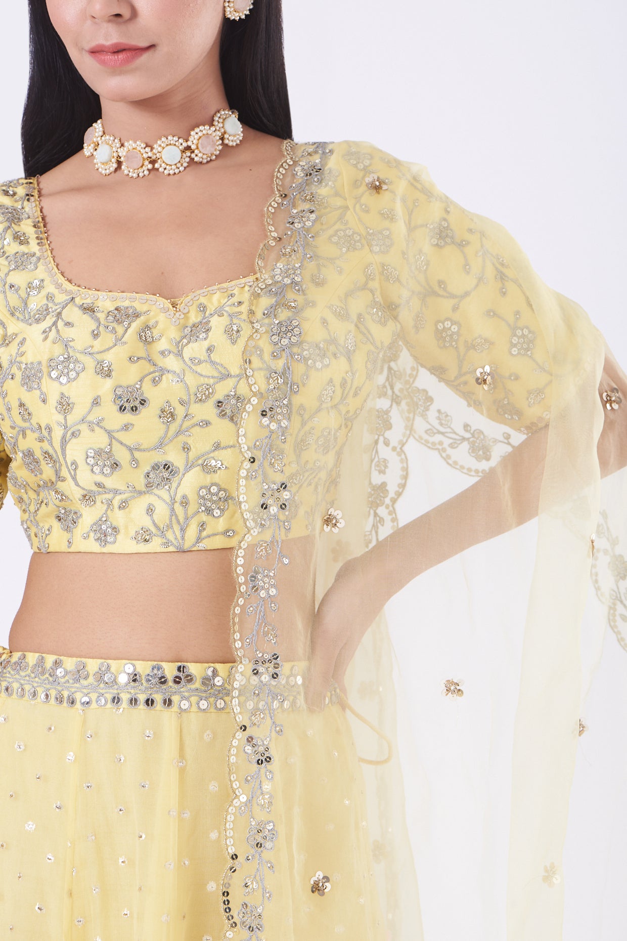 Lemon Embroidered Organza Lehenga Set