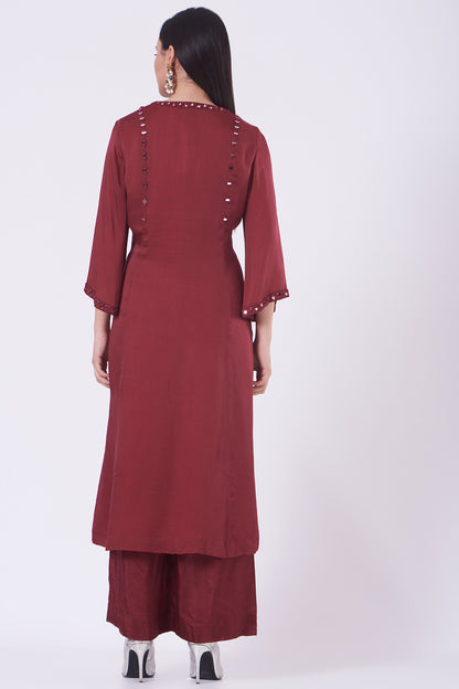 Rust Mirror-Work Straight Kurta Set