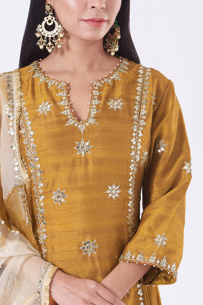 Caramel Silk Embroidered Long Anarkali Set