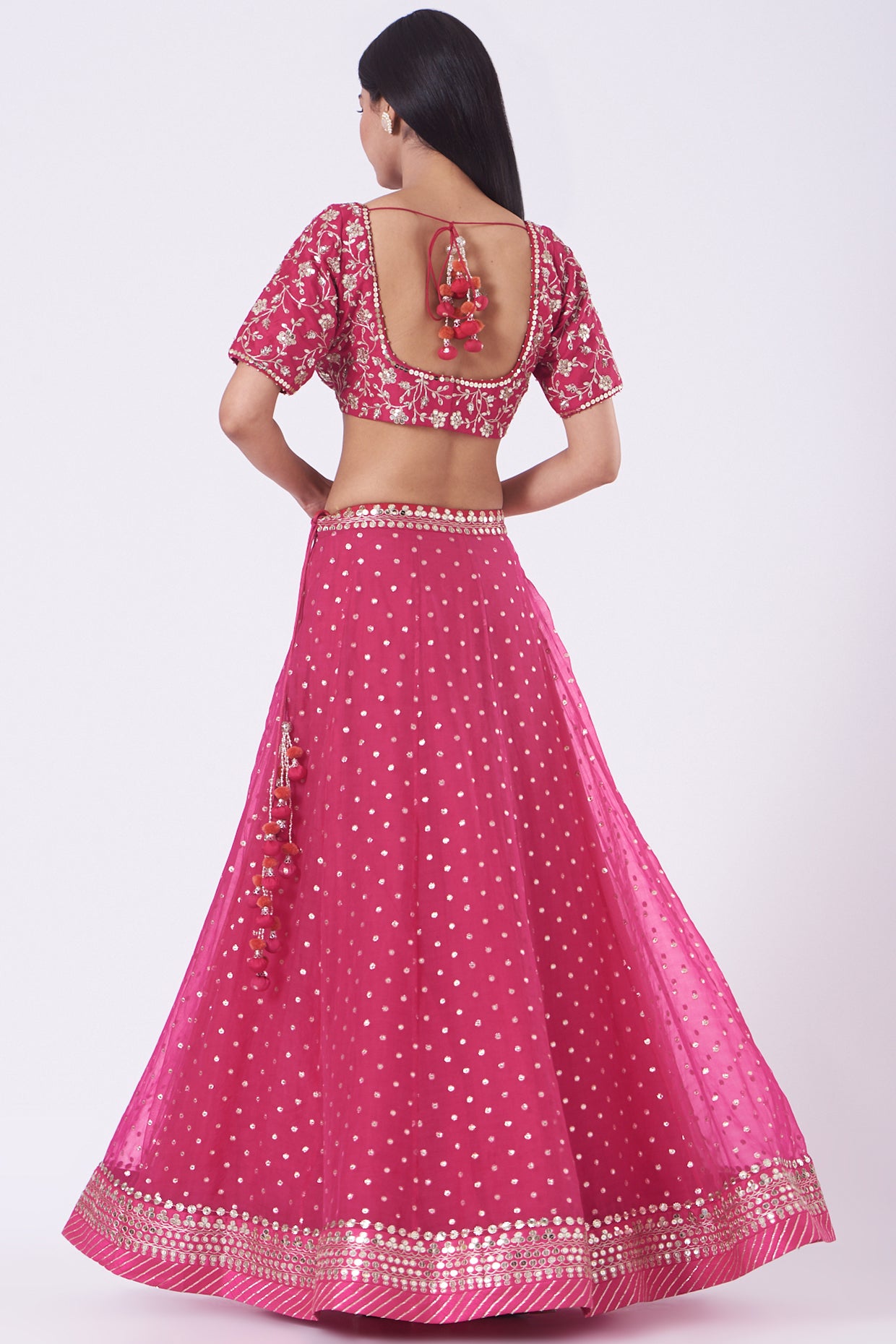 Hot Pink Embroidered Organza Lehenga Set