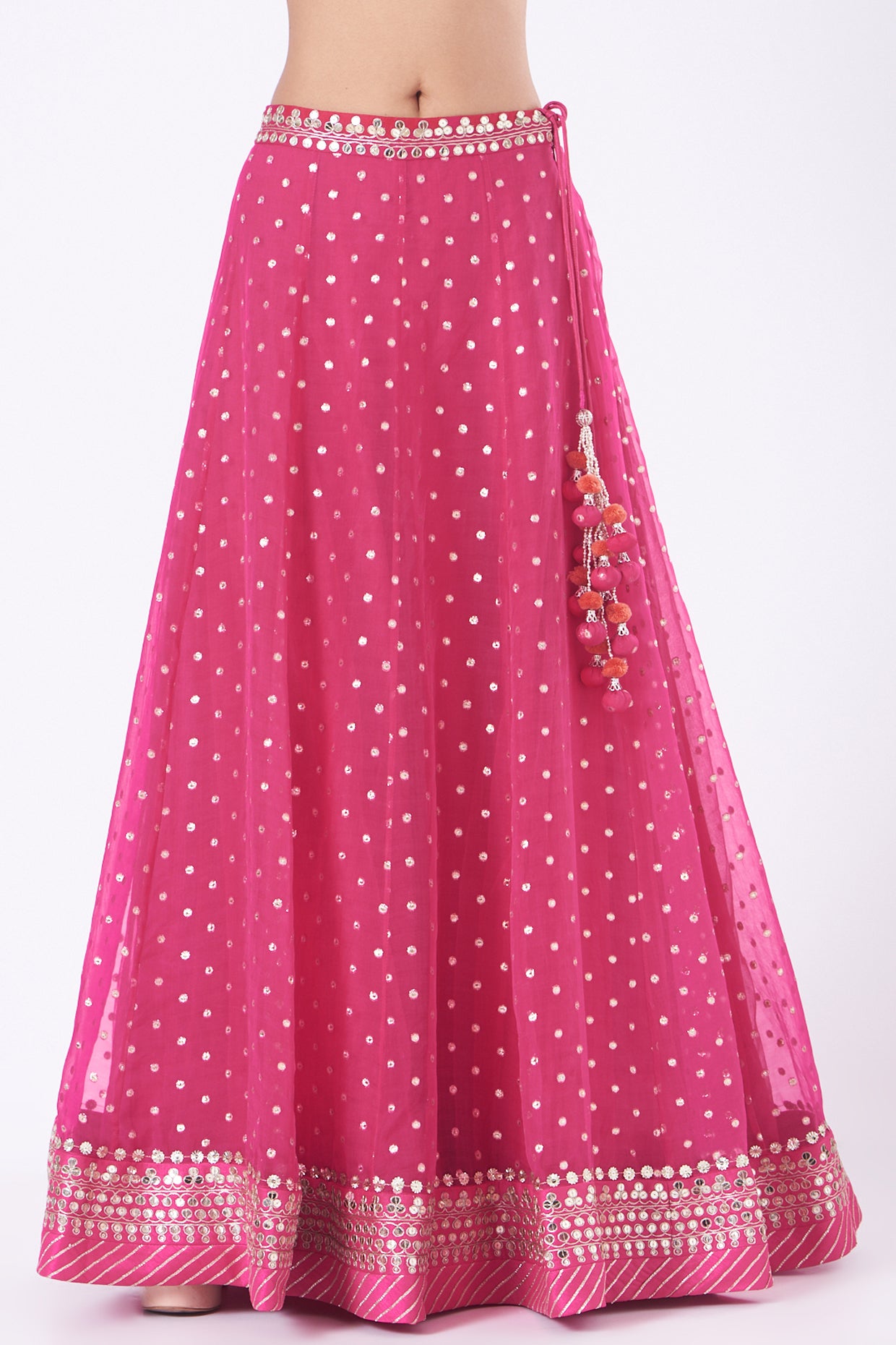 Hot Pink Embroidered Organza Lehenga Set