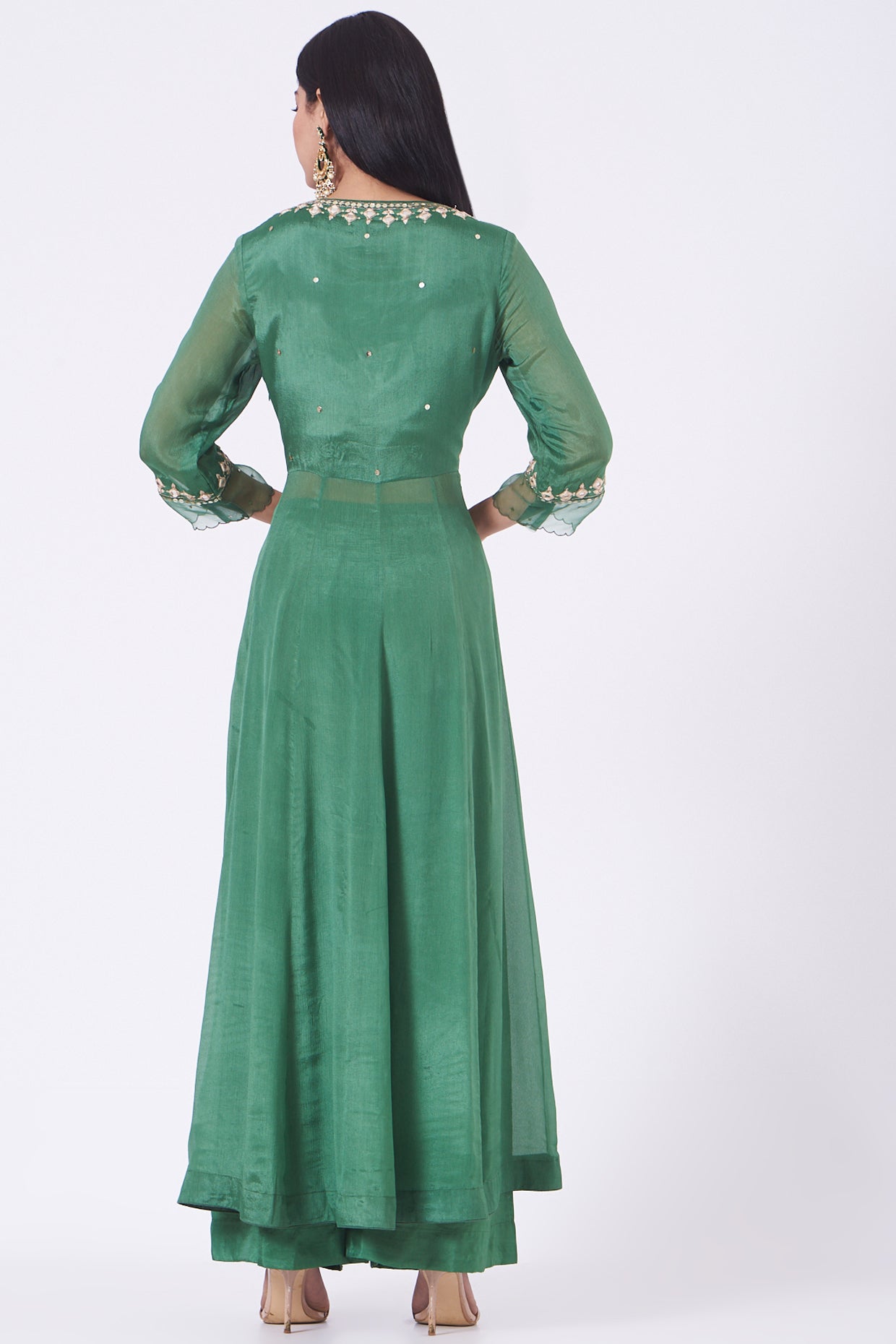 Green Chiffon Mirror Work Anarkali Set