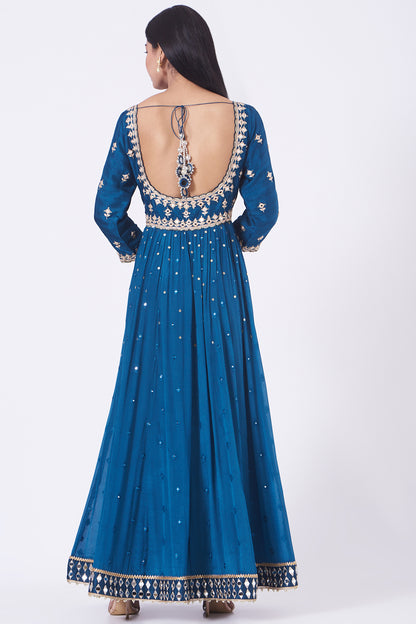 Indigo Mirror Work Anarkali Set