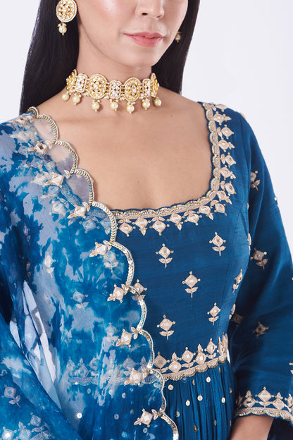 Indigo Mirror Work Anarkali Set