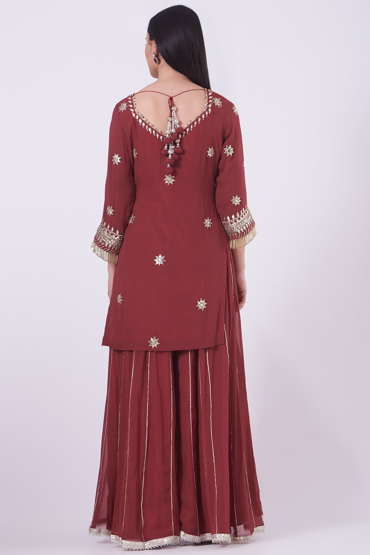 Rust Georgette Embroidered Sharara Set